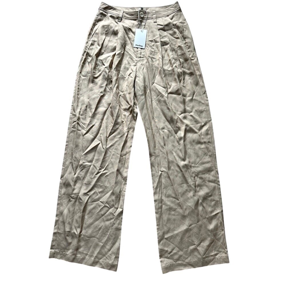 Darling Stride Wide Leg Pants Tan Beige Pleated Trousers Womens Size 6 NWT